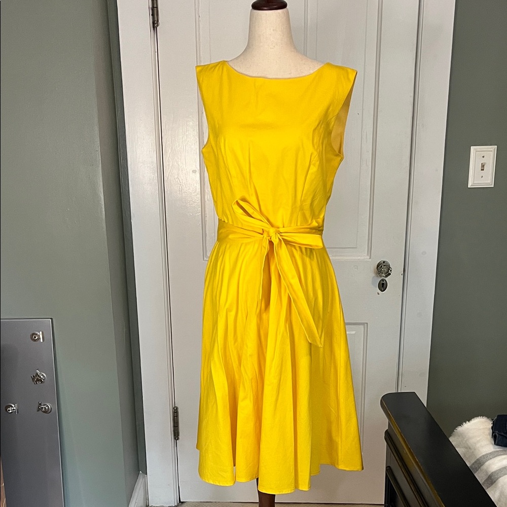 Sleeveless Yellow Tie-Waist Midi Dress